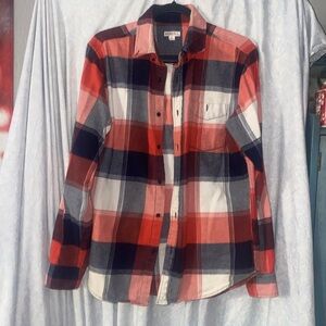 Merona Shirt Adult Small Red & Blue Plaid Flannel Button Up Long Sleeve Mens M